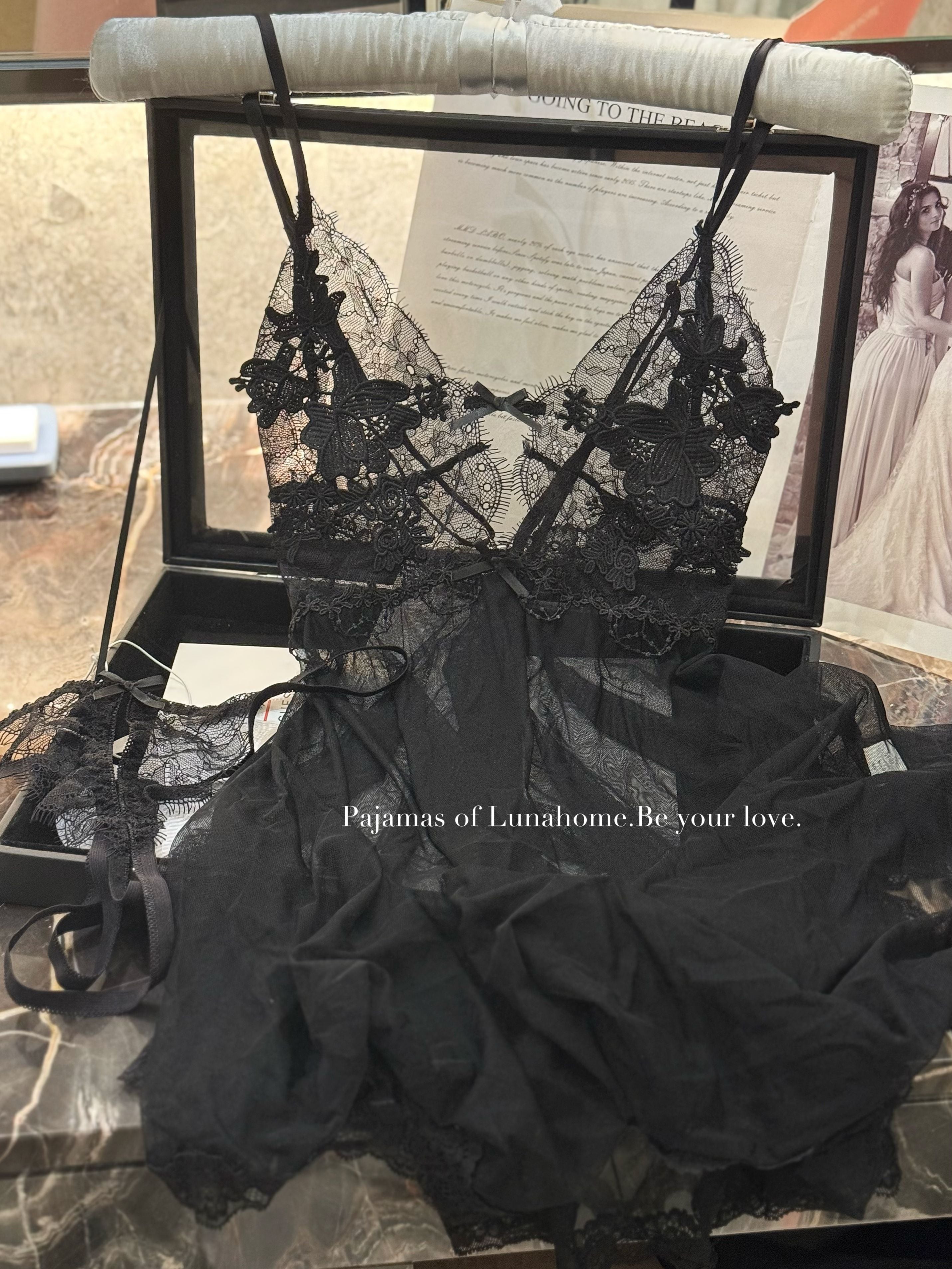 Ivory Lace Mesh Babydoll Lingerie Set with Crotchless Panty
