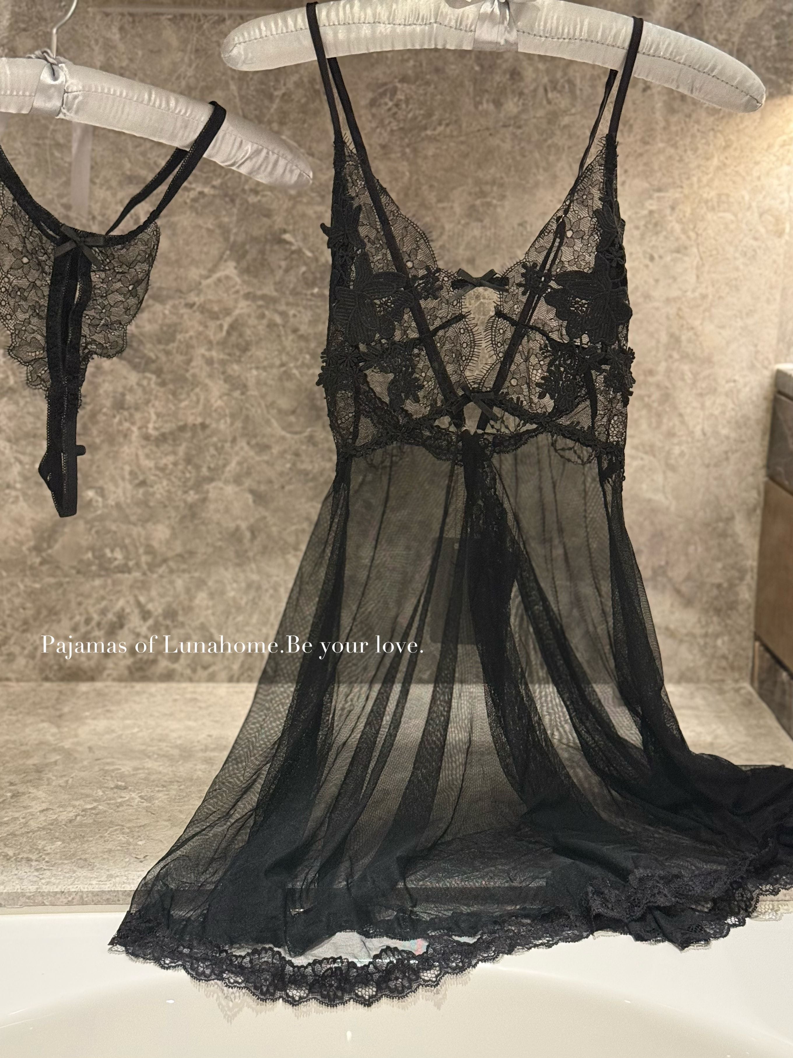 Ivory Lace Mesh Babydoll Lingerie Set with Crotchless Panty