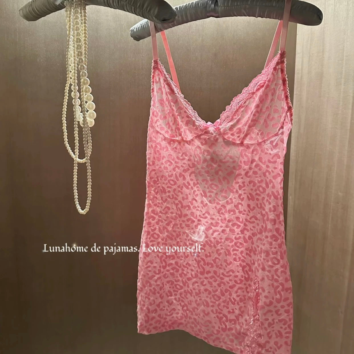 Pink Leopard Print Lace Trim Slip Dress – Sexy Sleepwear