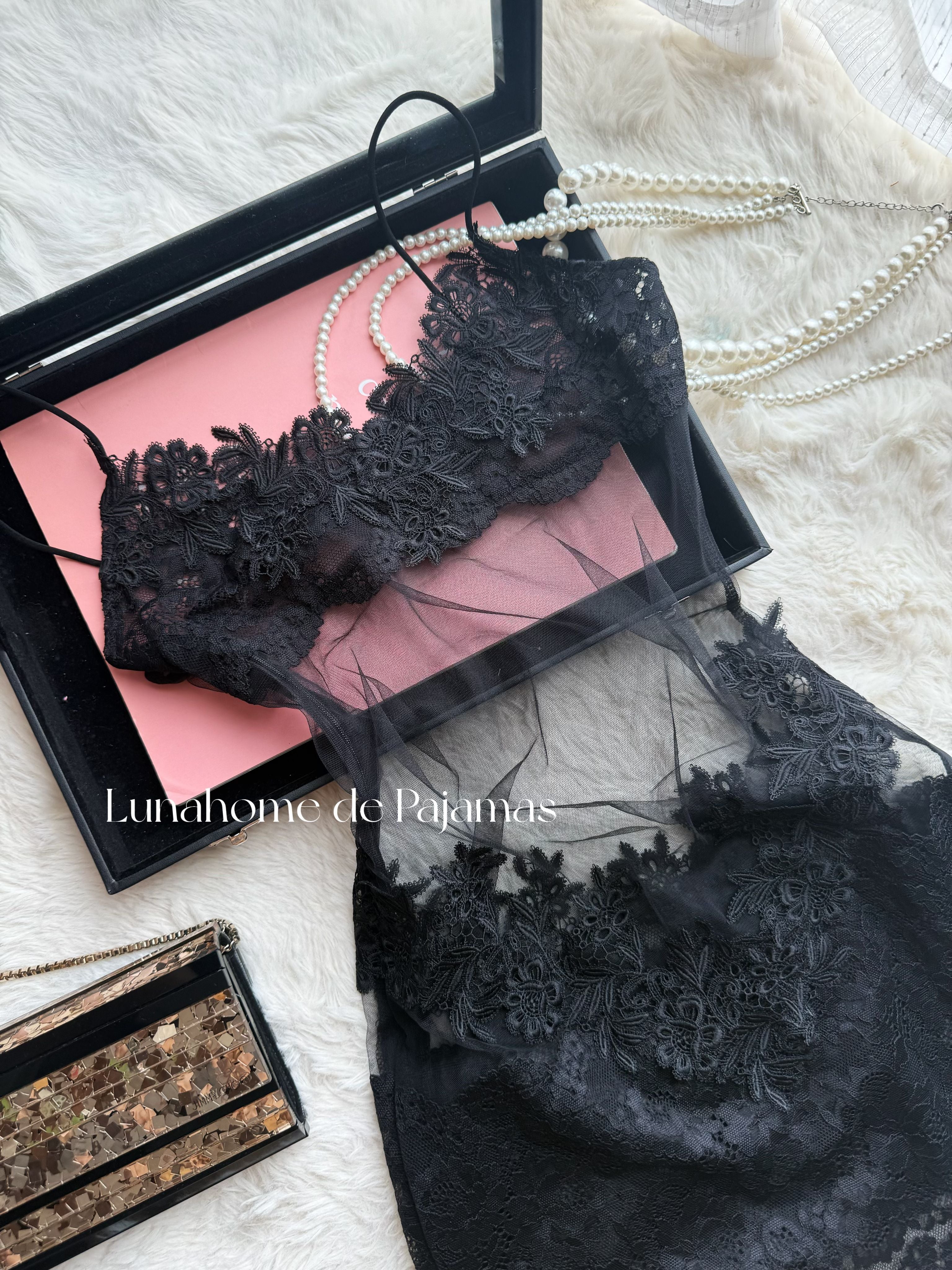 Floral Lace Bra & Mini Skirt Lingerie Set – Sheer Stretch Mesh | Free Matching Stockings