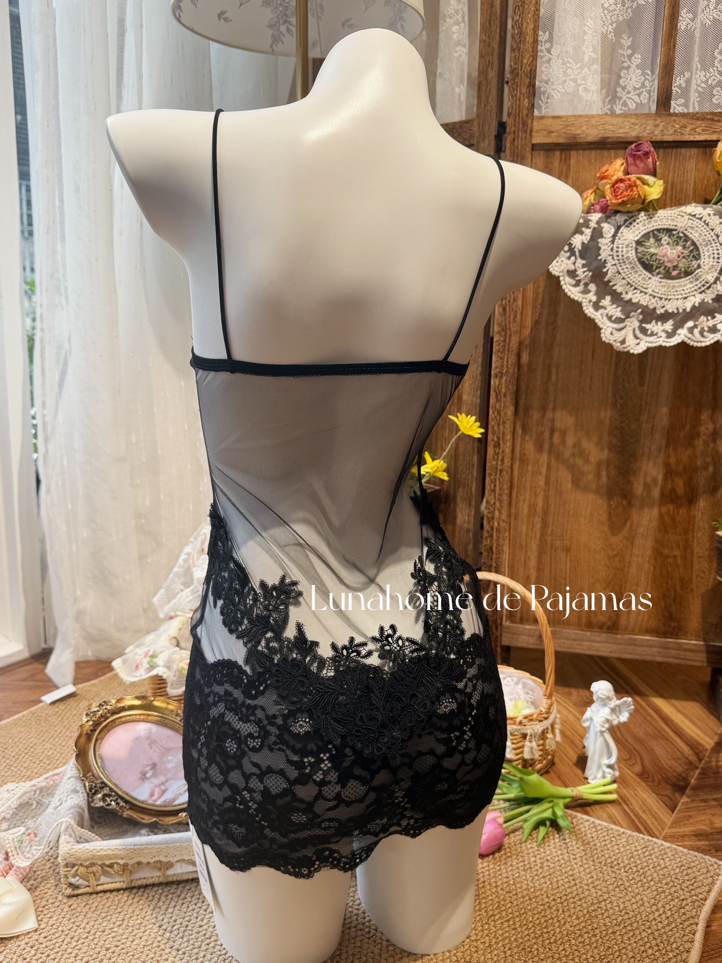 Floral Lace Bra & Mini Skirt Lingerie Set – Sheer Stretch Mesh | Free Matching Stockings