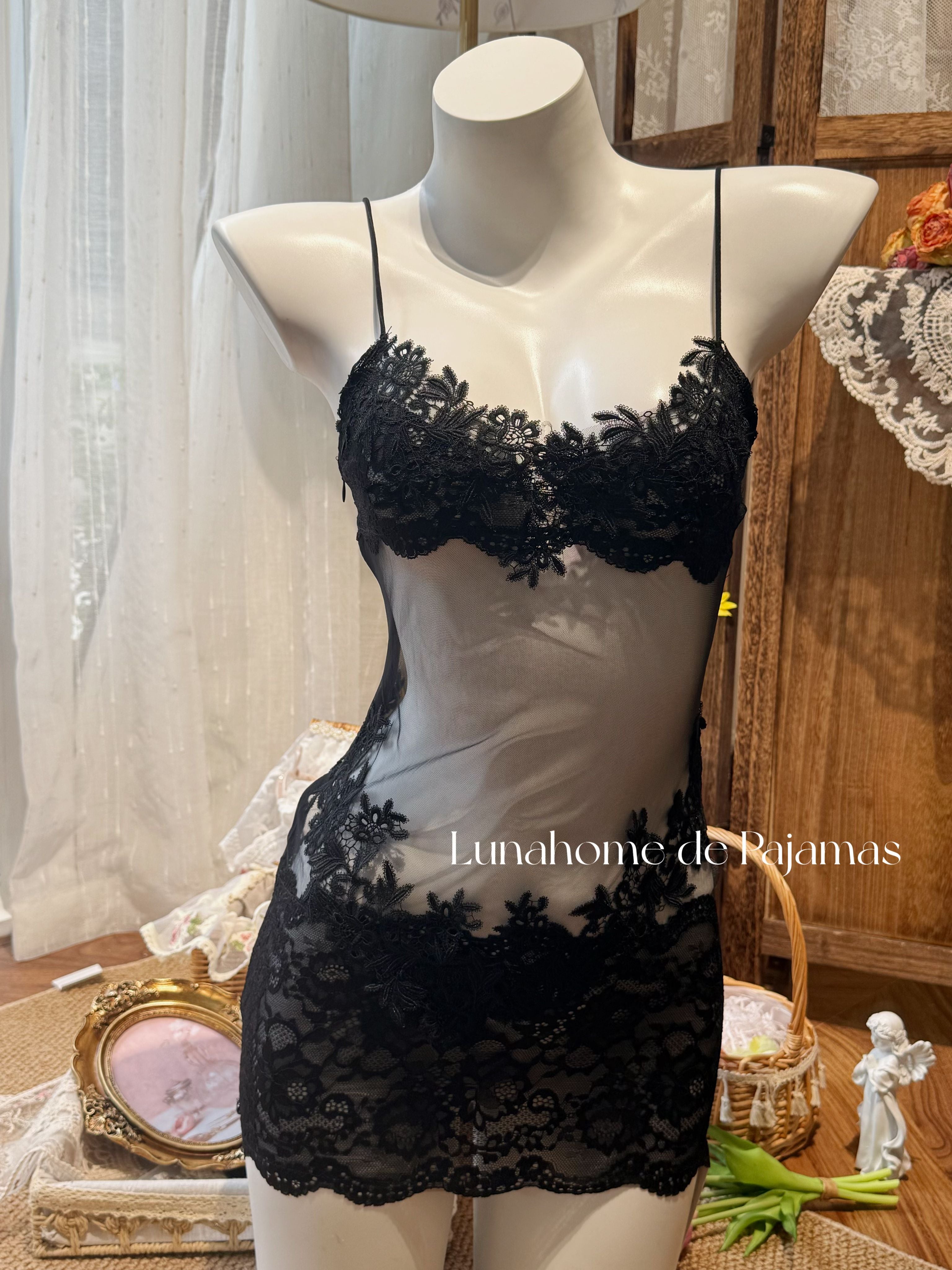 Floral Lace Bra & Mini Skirt Lingerie Set – Sheer Stretch Mesh | Free Matching Stockings