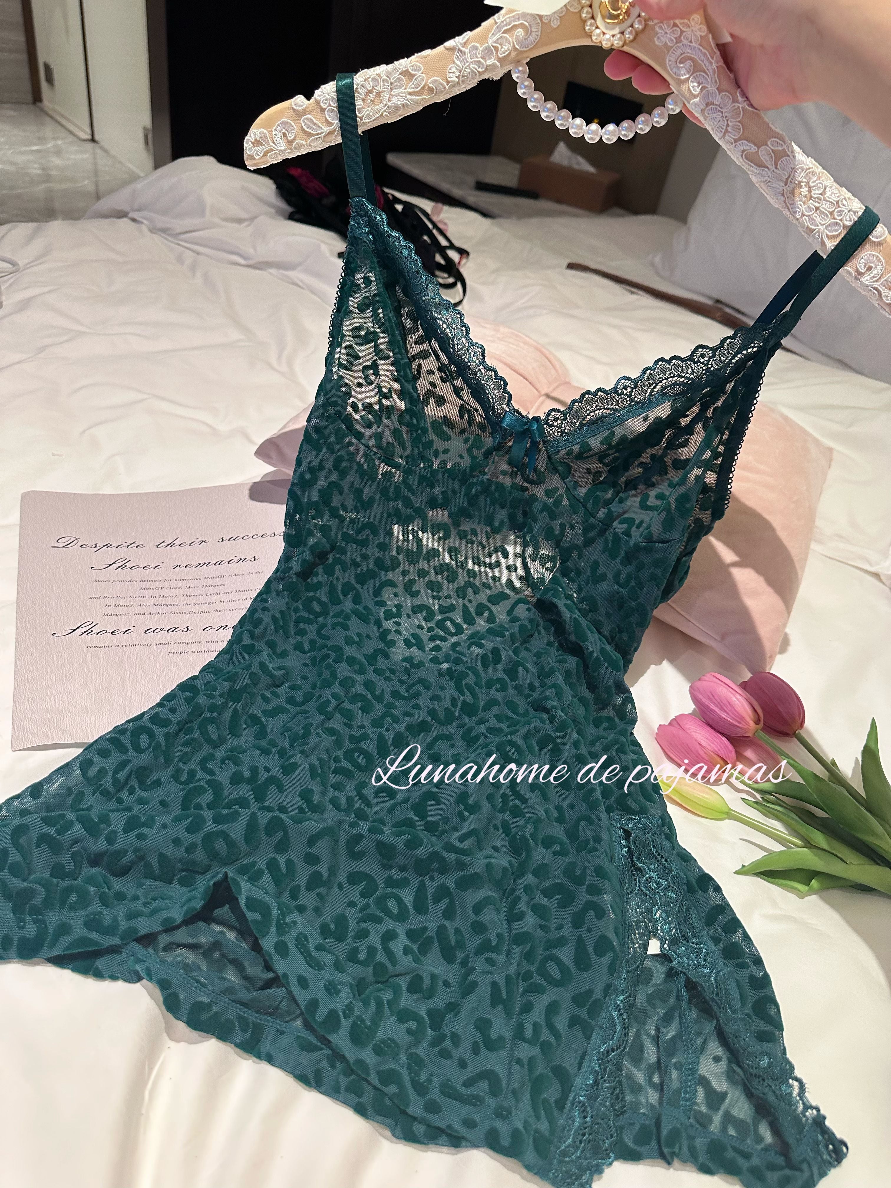 Pink Leopard Print Lace Trim Slip Dress – Sexy Sleepwear