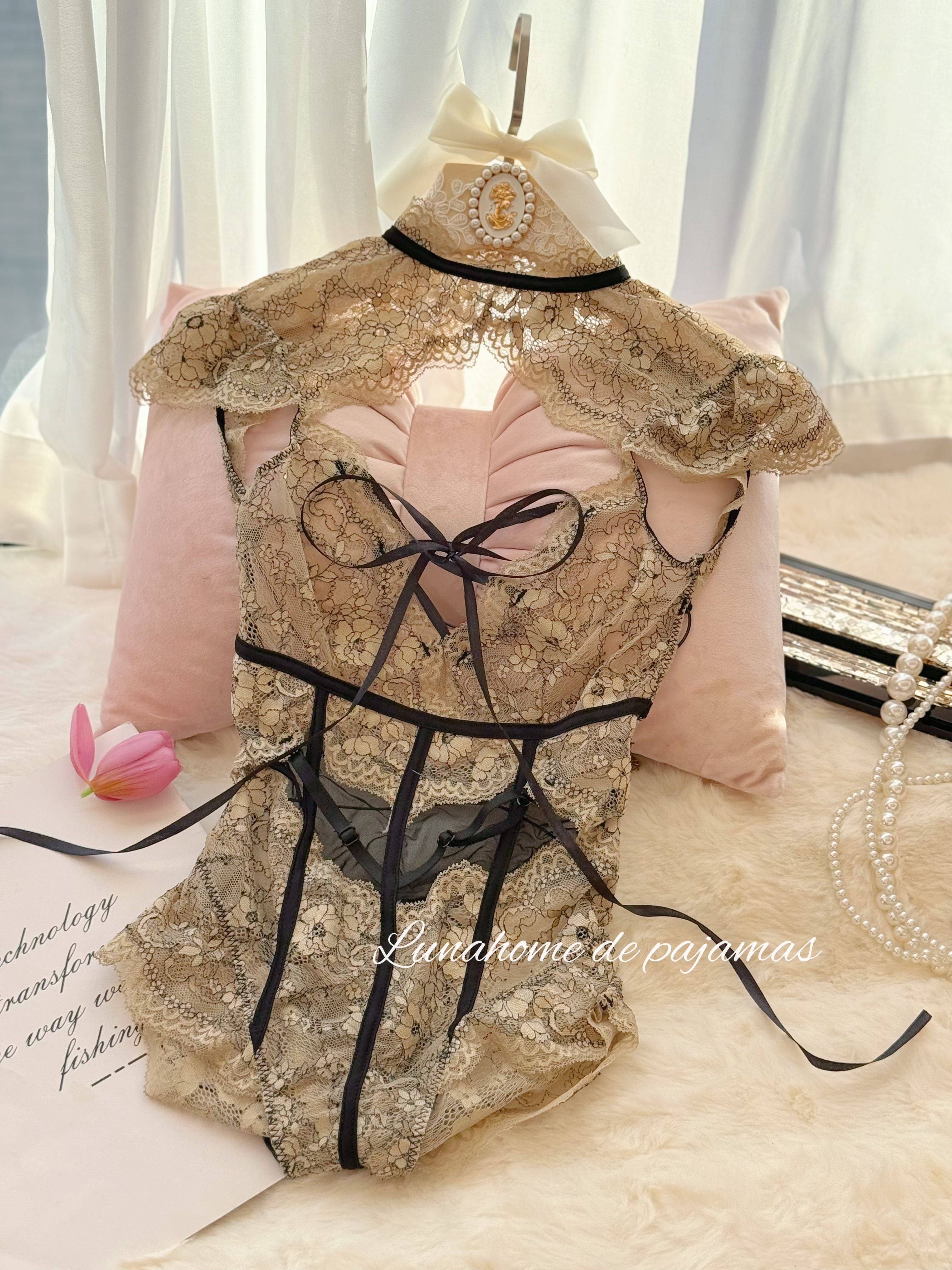 Vintage Floral Lace Corset Bodysuit | Romantic Boudoir Lingerie Set