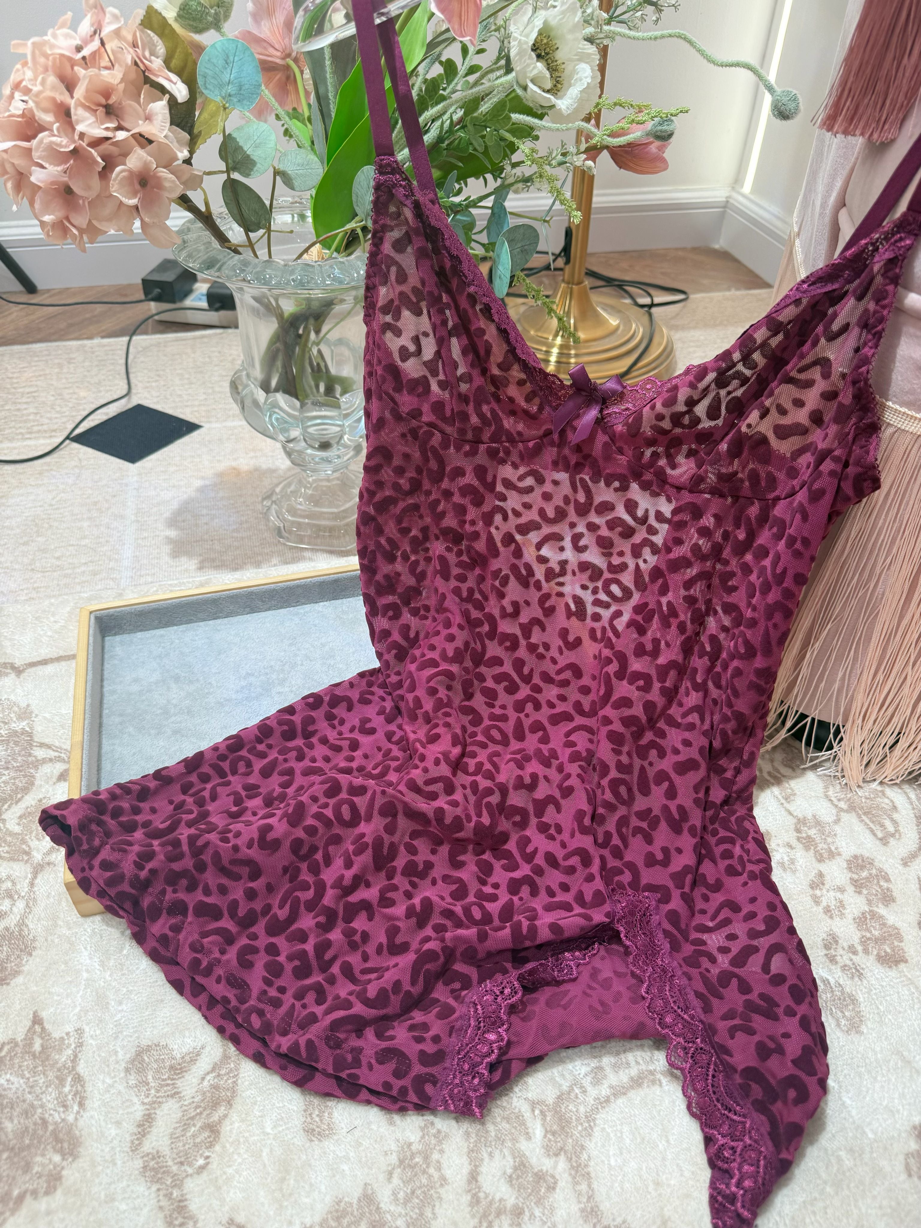 Pink Leopard Print Lace Trim Slip Dress – Sexy Sleepwear